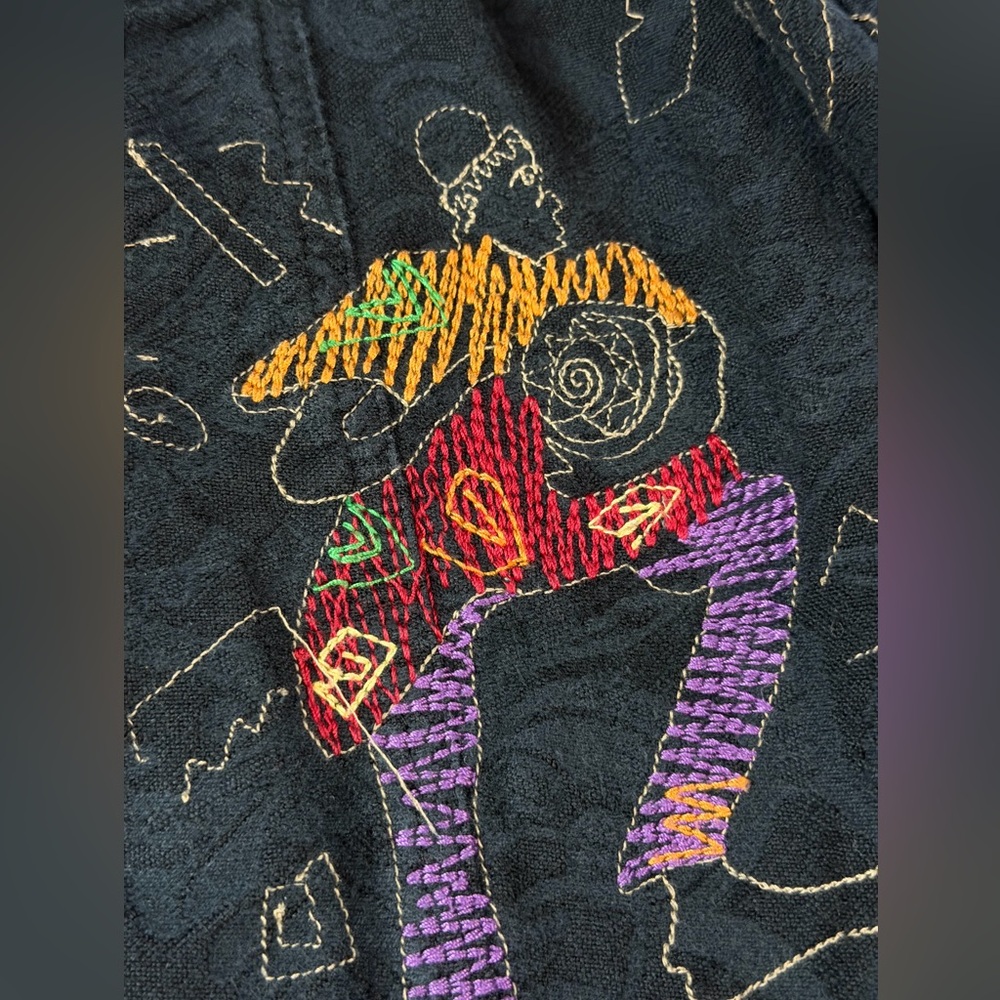 CHICO'S Embroidered Jacket Tribal Bohemian Musicians Black 1‎ S-M - Picture 10 of 12